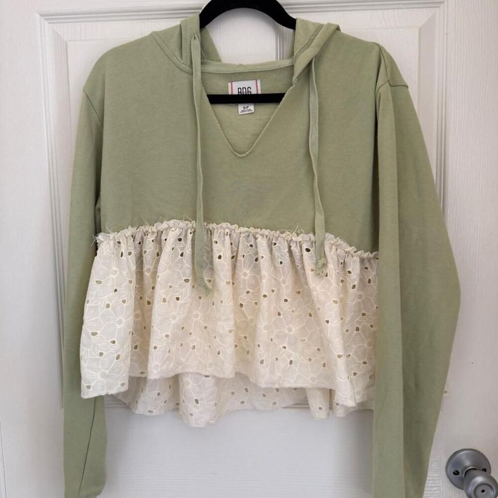 Bdg Women's Green and Cream Hoodie